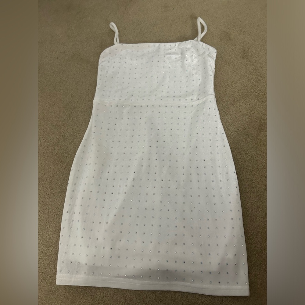 Windsor White Velvet Rhinestone Mini Dress